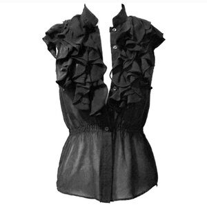 Romeo & Juliet Couture Black Sleeveless Ruffled Rosette Blouse Size M